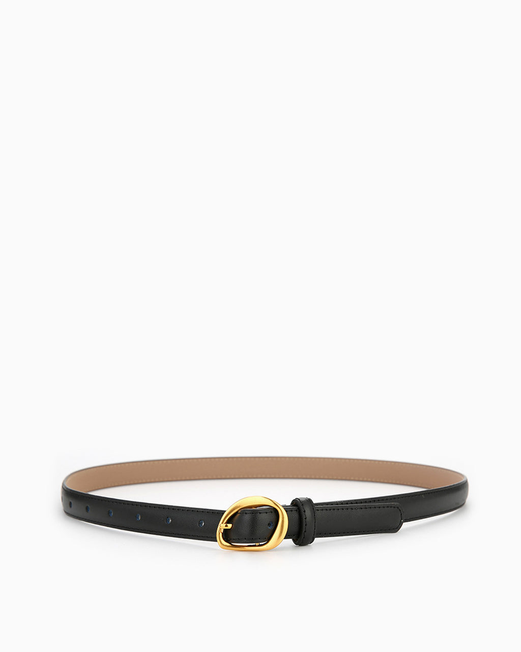 Women's Casual Thin Belt with Oval Gold Buckle, Black Color