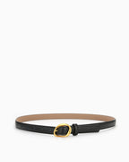 Women's Casual Thin Belt with Oval Gold Buckle, Black Color