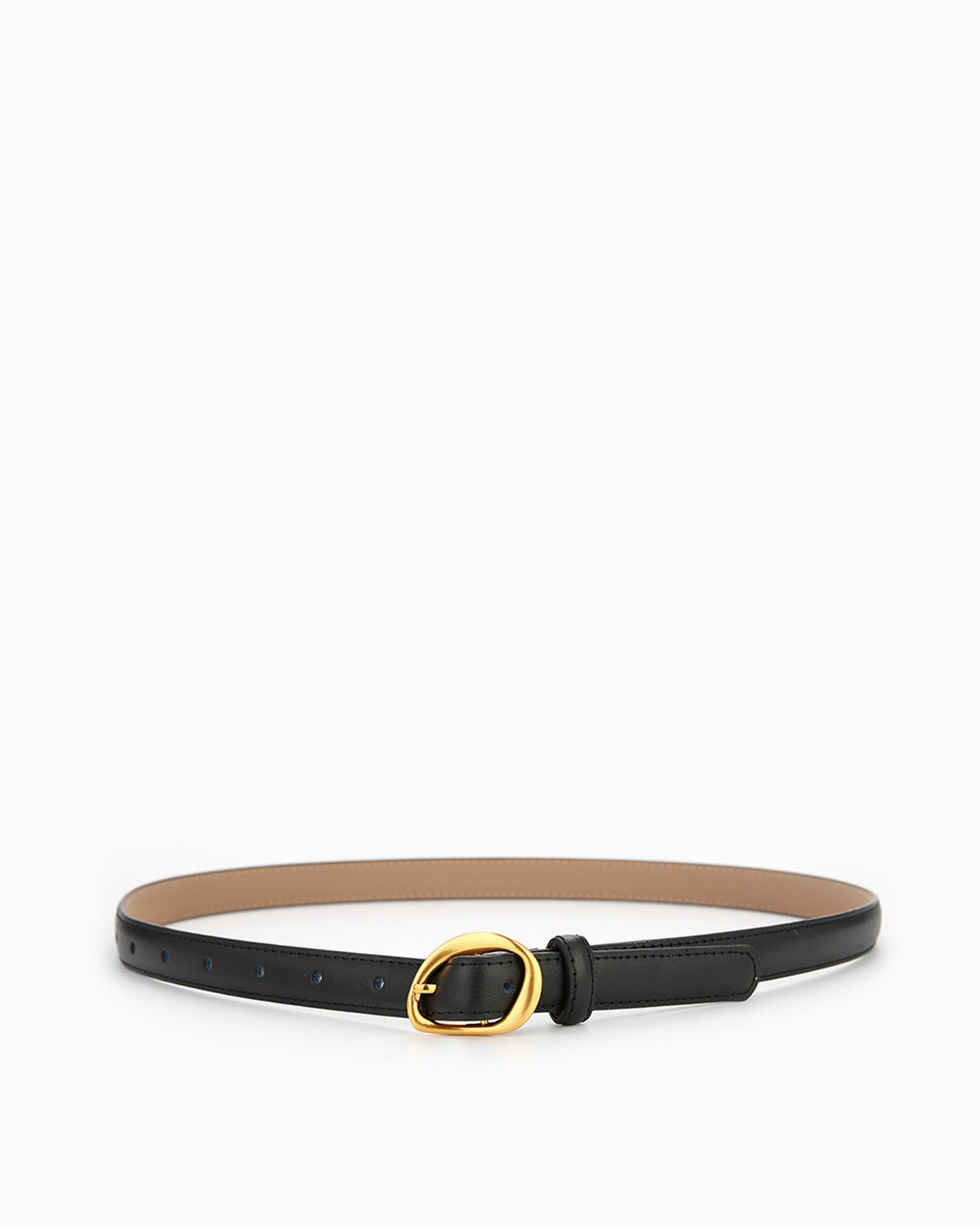 Women's Casual Thin Belt with Oval Gold Buckle, Black Color