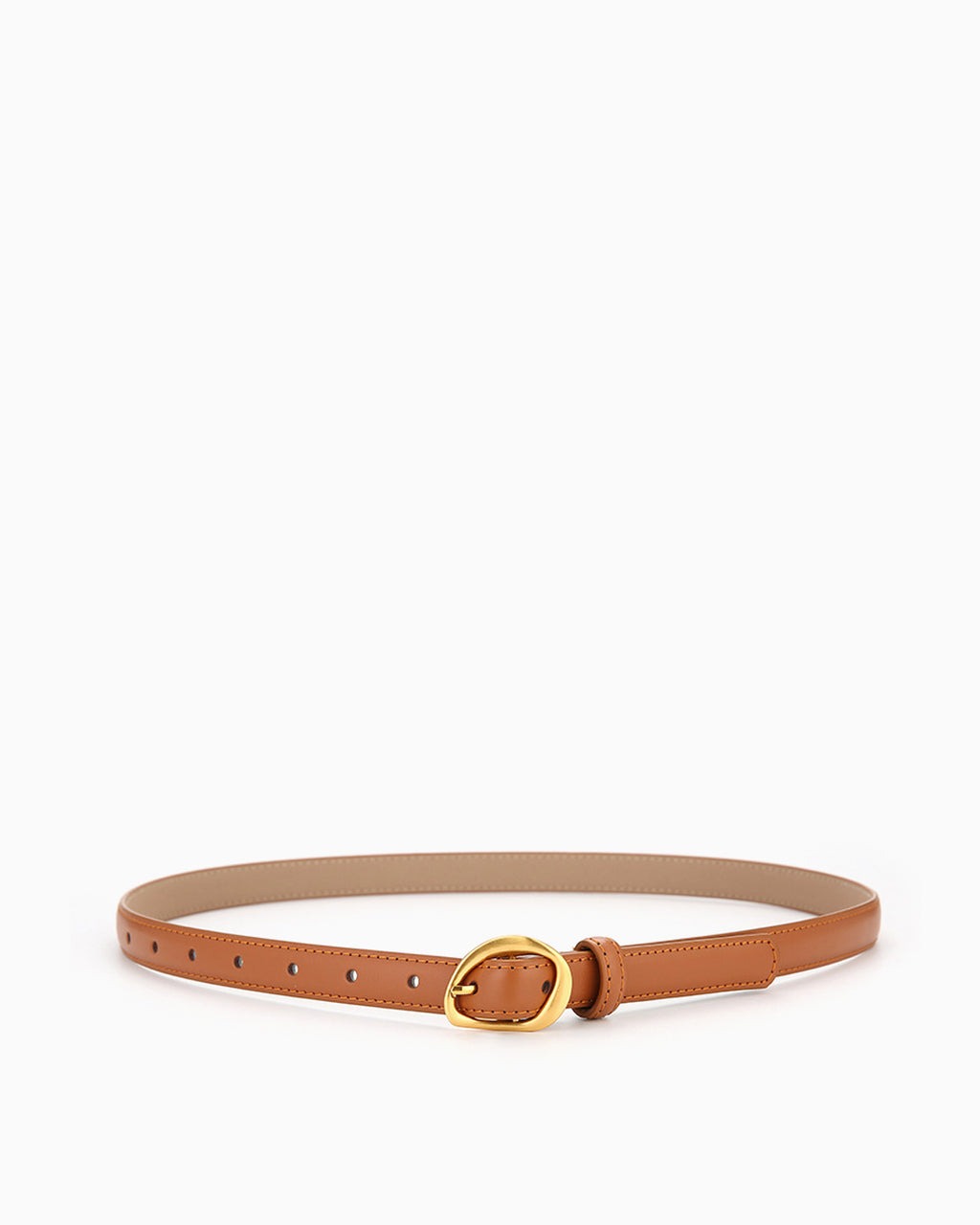 Women's Casual Thin Belt with Oval Gold Buckle, Camel Color