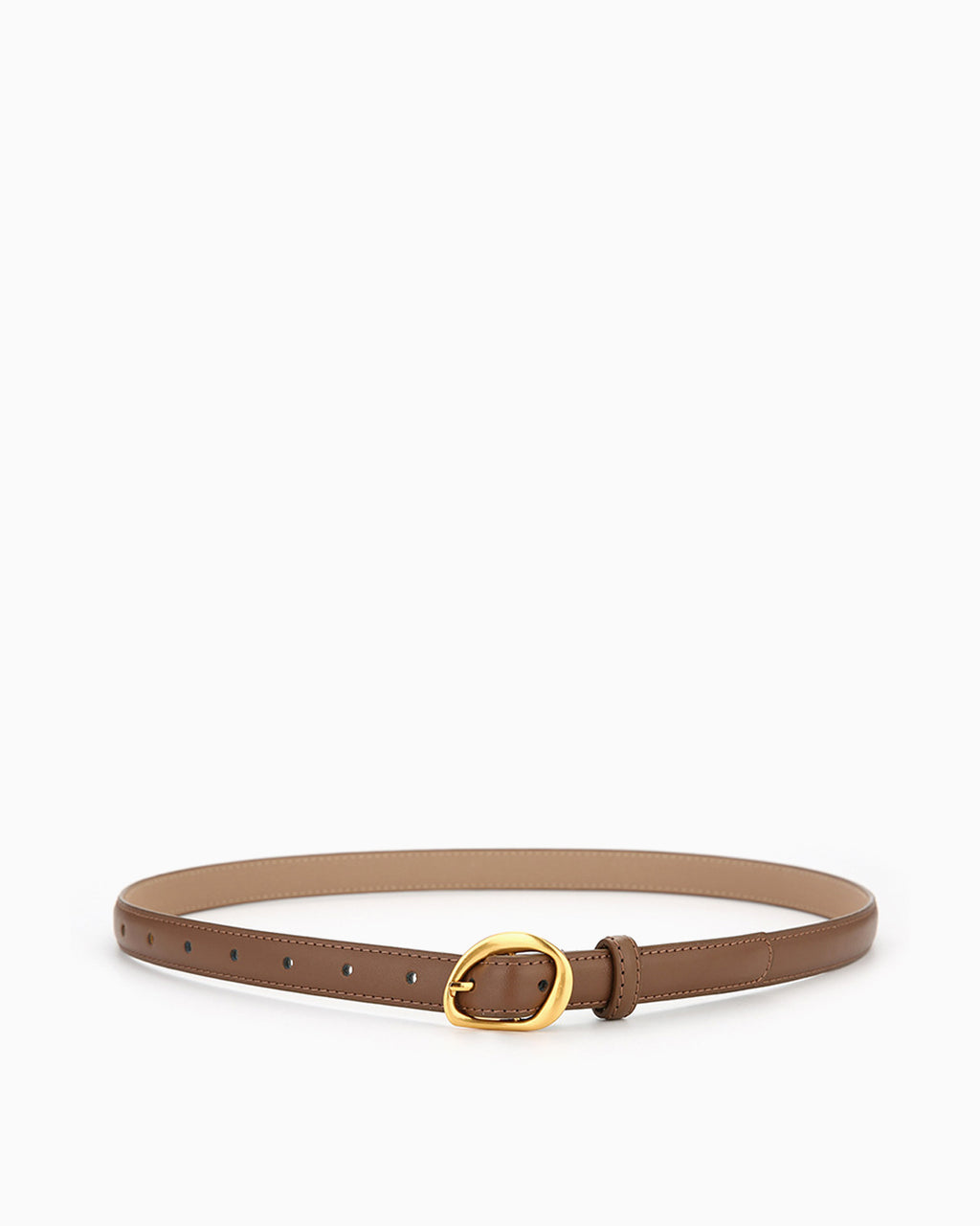 Women's Casual Thin Belt with Oval Gold Buckle, Caramel Color
