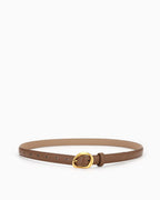 Women's Casual Thin Belt with Oval Gold Buckle, Caramel Color