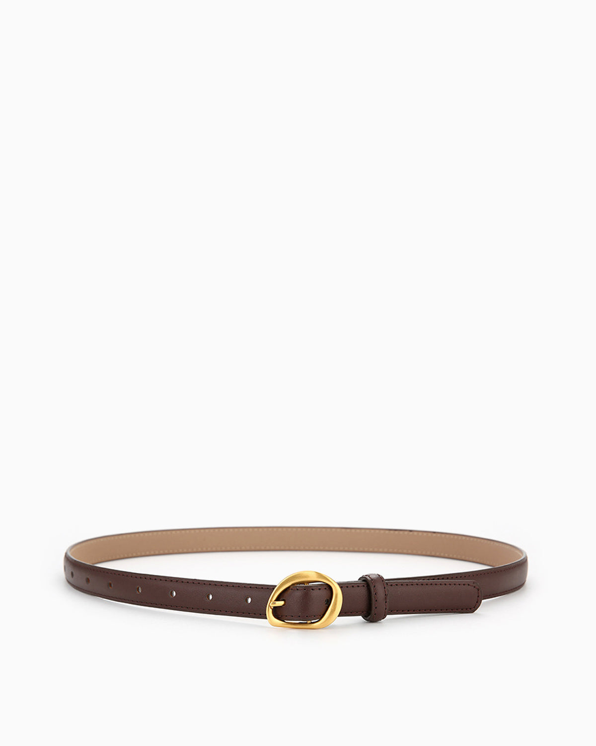 Women's Casual Thin Belt with Oval Gold Buckle, Cofee Color