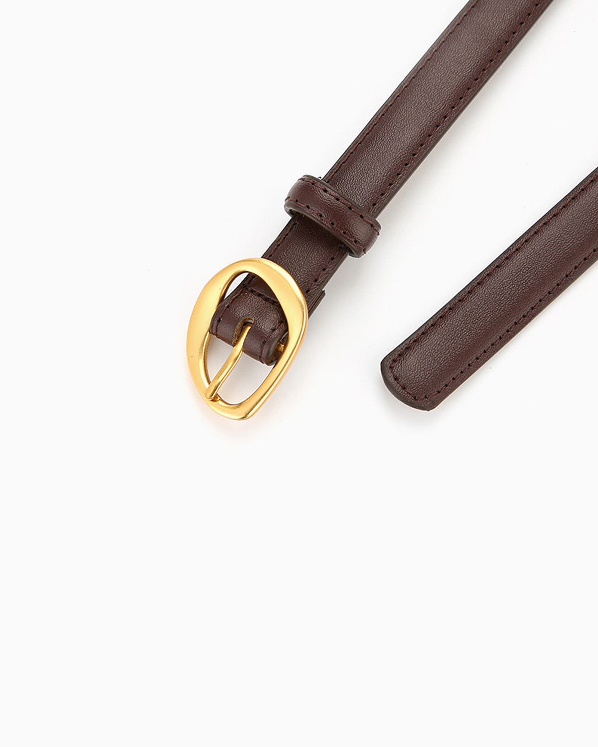 Women's Casual Thin Belt with Oval Gold Buckle, Coffee Color