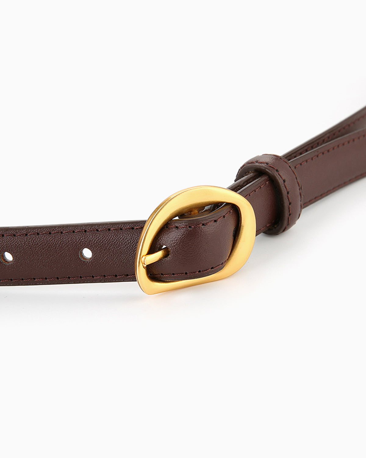 Women's Casual Thin Belt with Oval Gold Buckle, Coffee Color