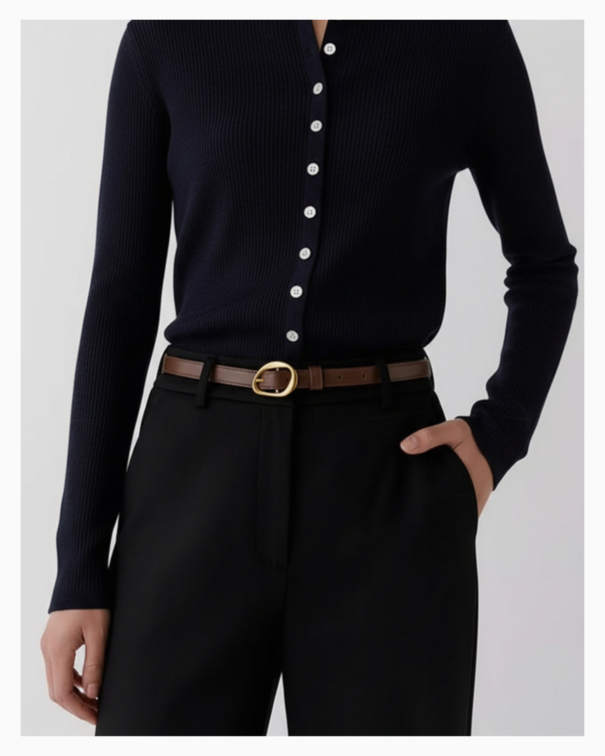 Women's Casual Thin Belt with Oval Gold Buckle, Coffee Color
