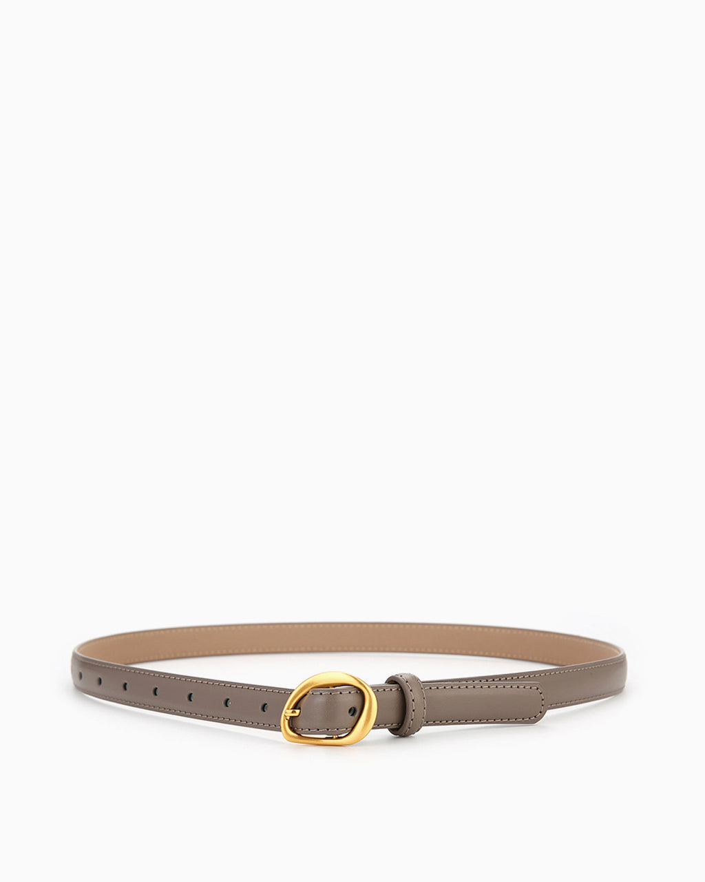 Women's Casual Thin Belt with Oval Gold Buckle, Gray Color