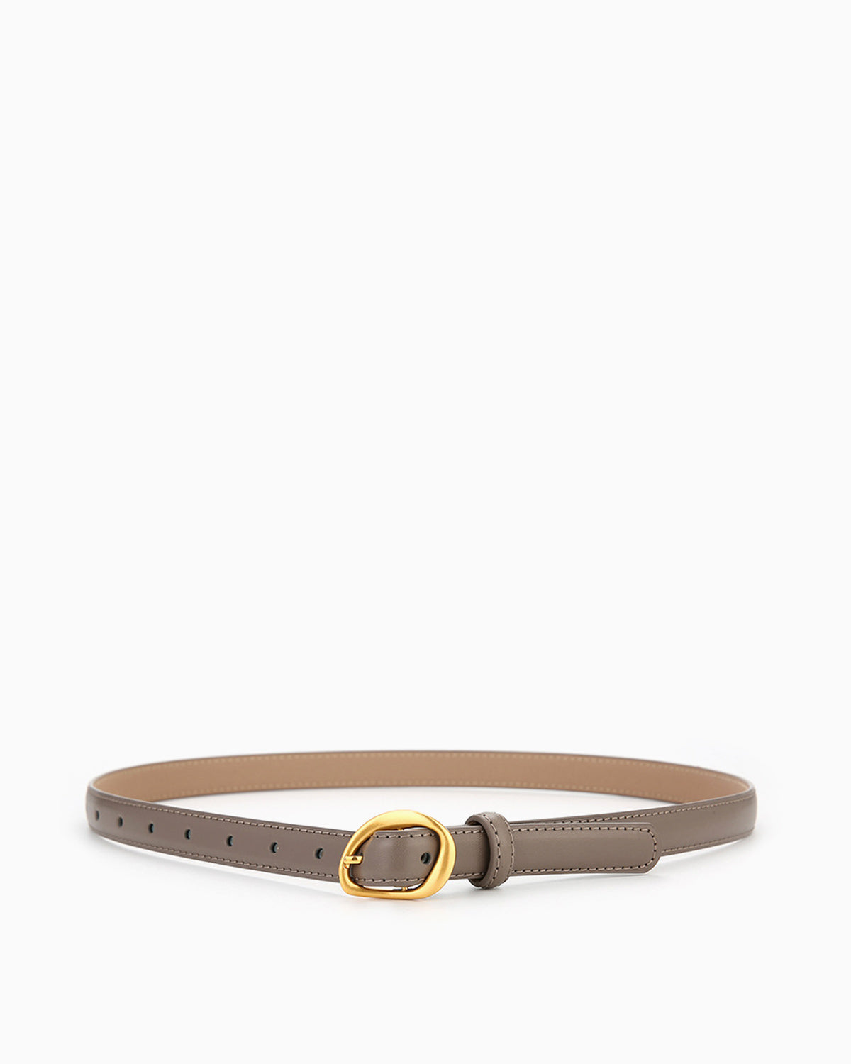Women's Casual Thin Belt with Oval Gold Buckle, Gray Color