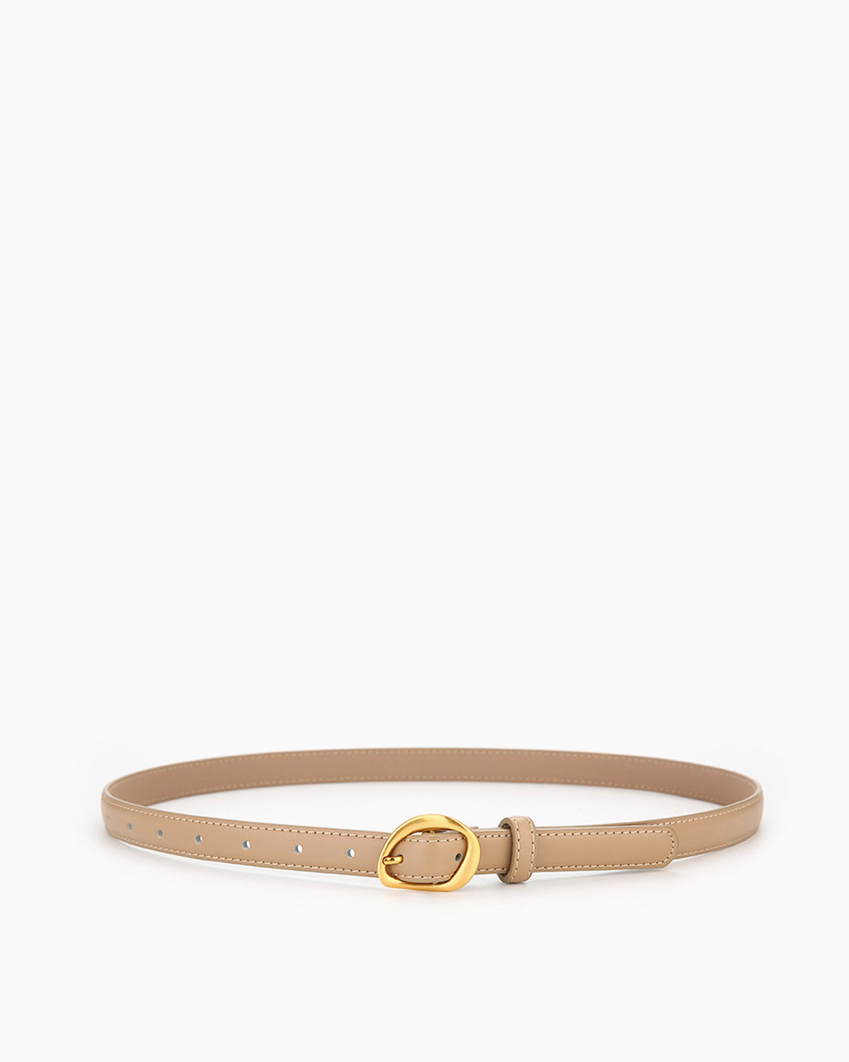 Women's Casual Thin Belt with Oval Gold Buckle, Khaki Color