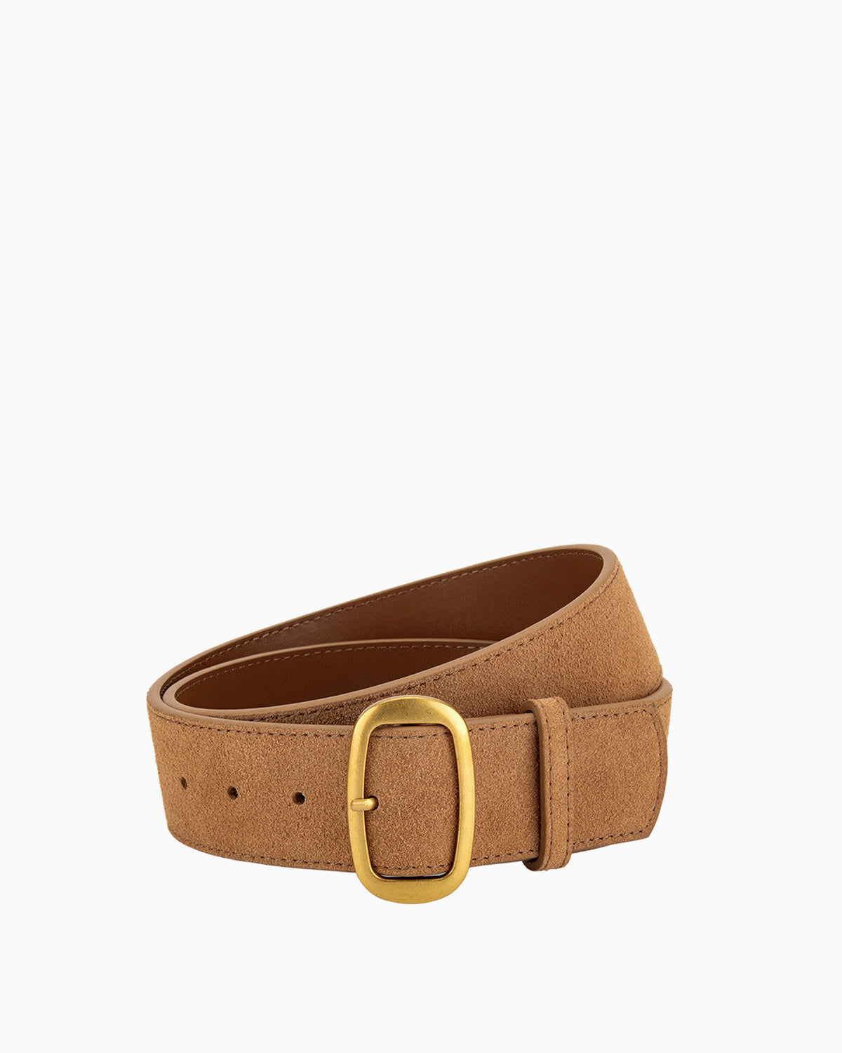 Women's Suede Leather Belt with Gold Buckle, Yellow Brown Color