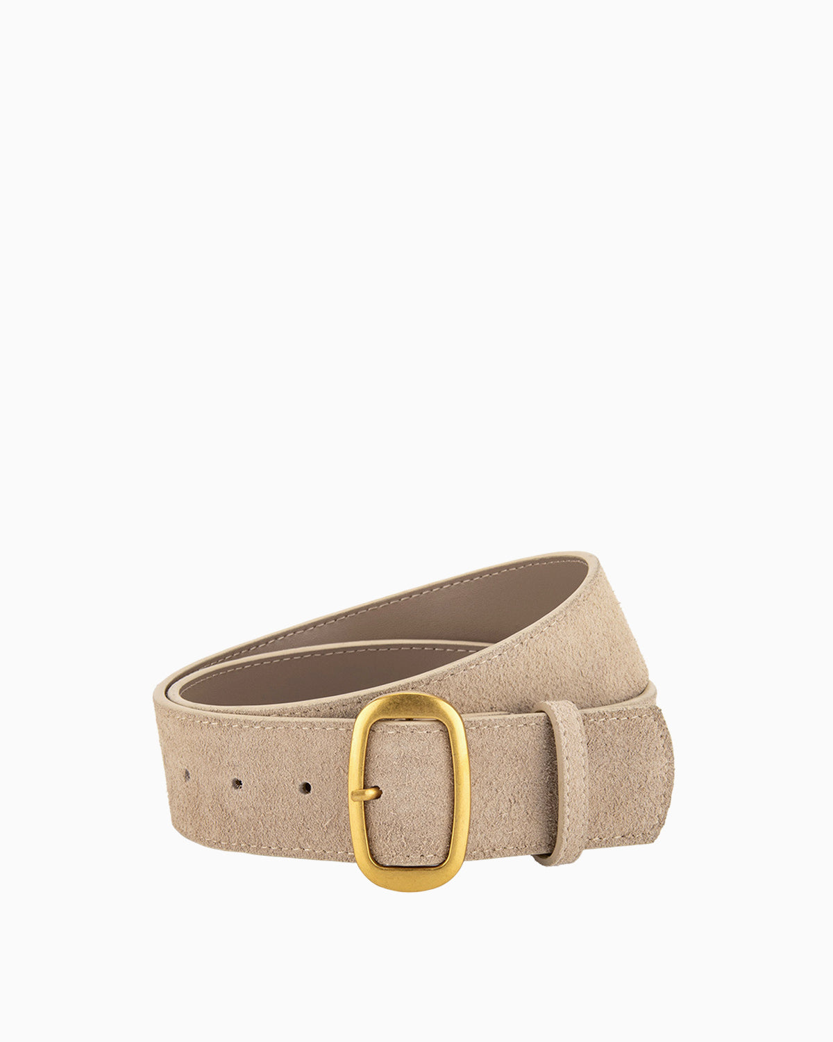 Women's Suede Leather Belt with Gold Buckle, Beige Color