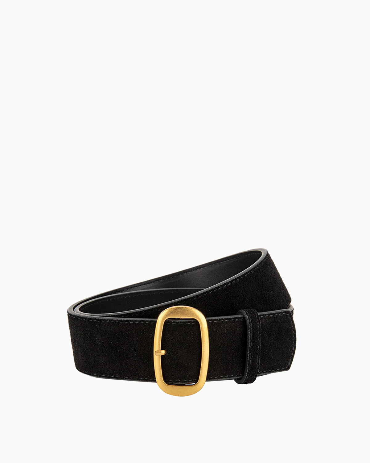 Women's Suede Leather Belt with Gold Buckle, Black Color