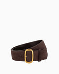 Women's Suede Leather Belt with Gold Buckle, Brown Color