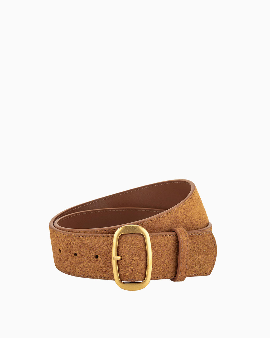 Women's Suede Leather Belt with Gold Buckle, Camel Color