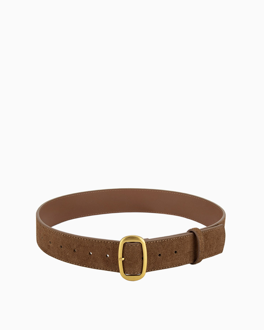 Women's Suede Leather Belt with Gold Buckle, Caramel Color