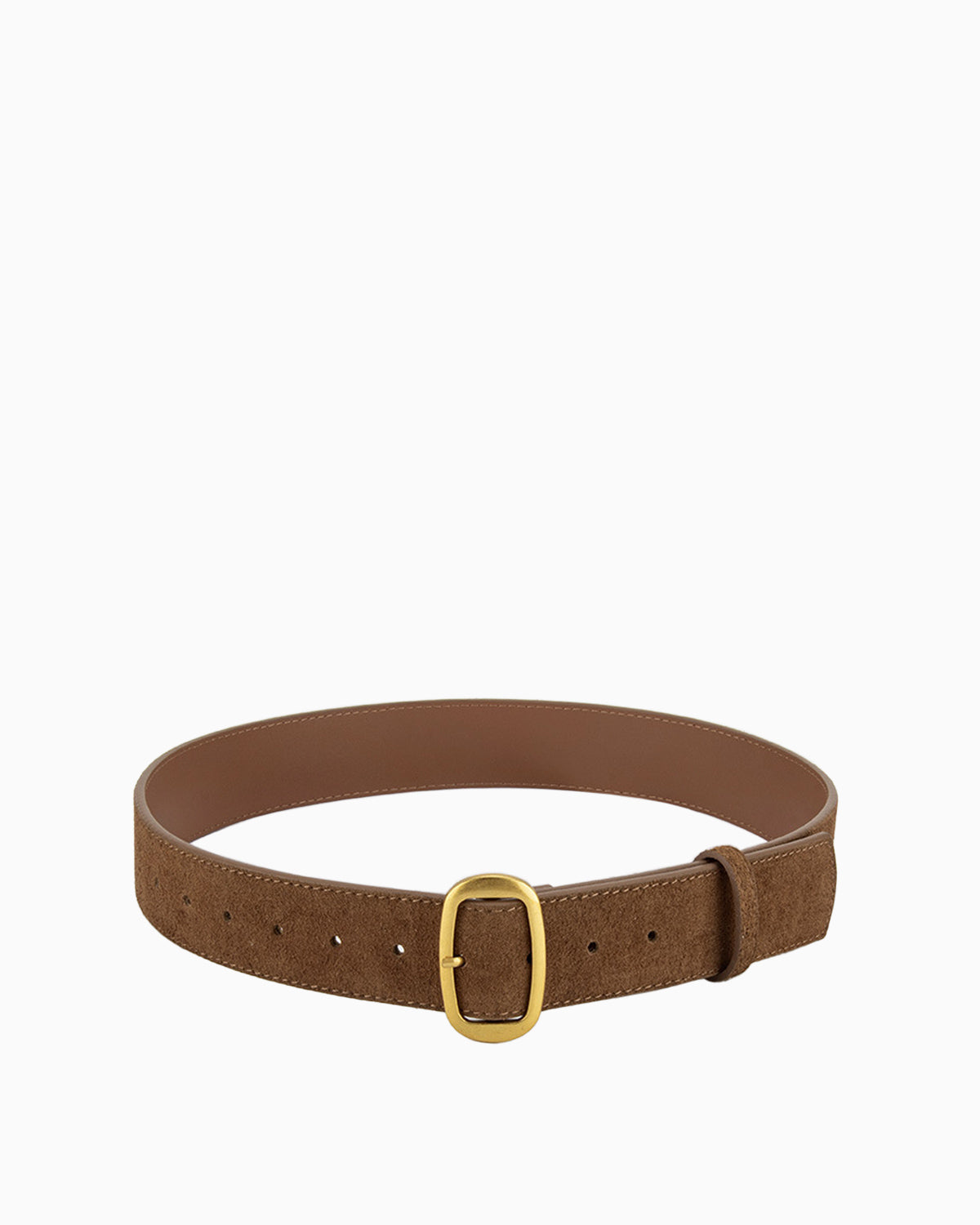 Women's Suede Leather Belt with Gold Buckle, Caramel Color