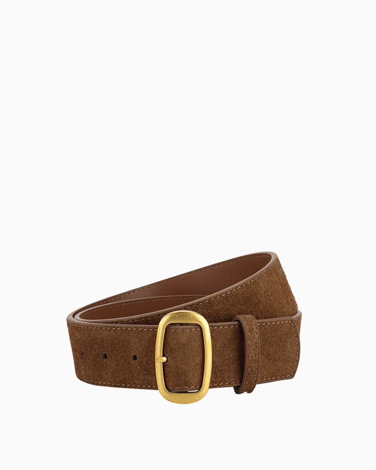 Women's Suede Leather Belt with Gold Buckle, Caramel Color