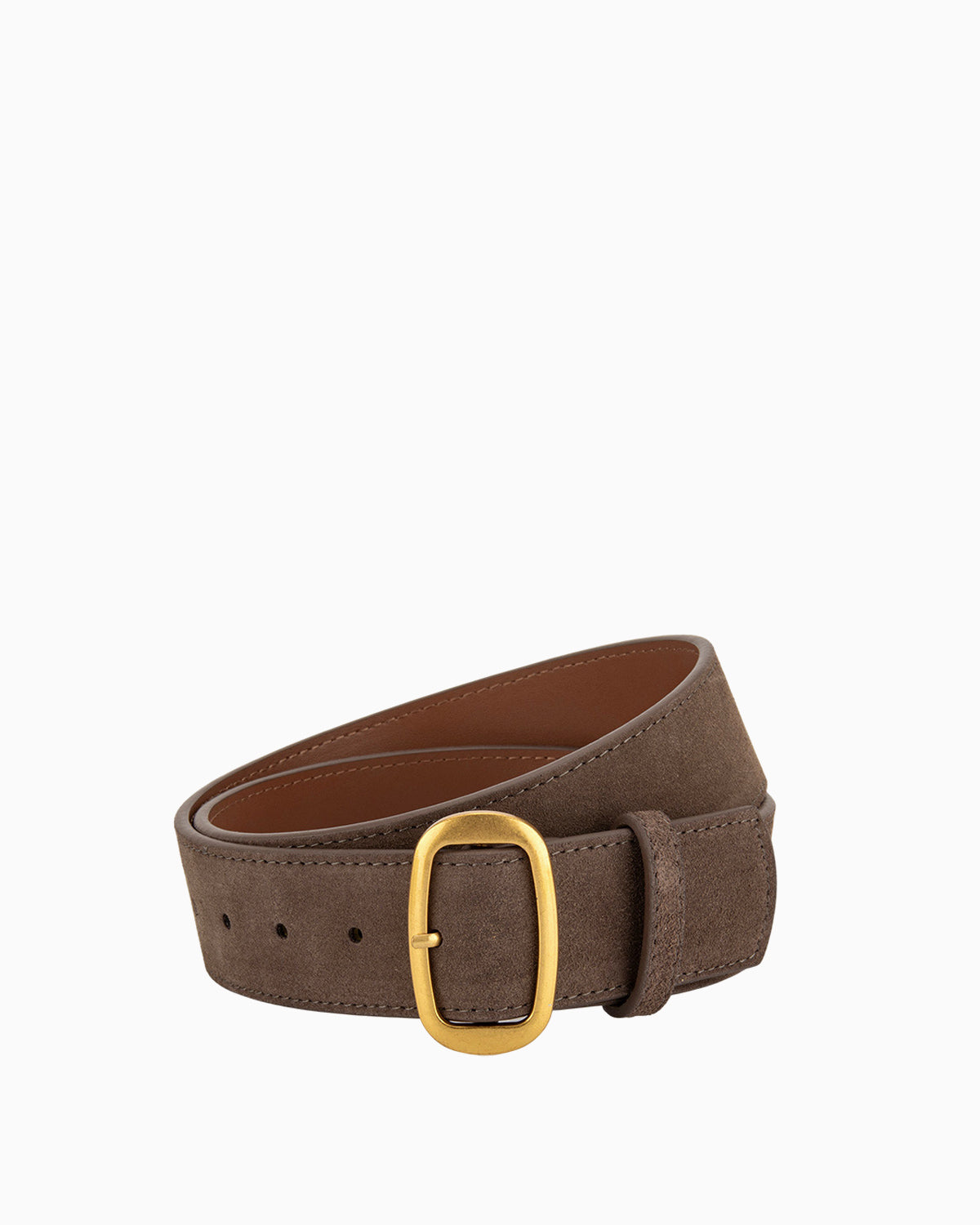Women's Suede Leather Belt with Gold Buckle, Chestnut Brown Color