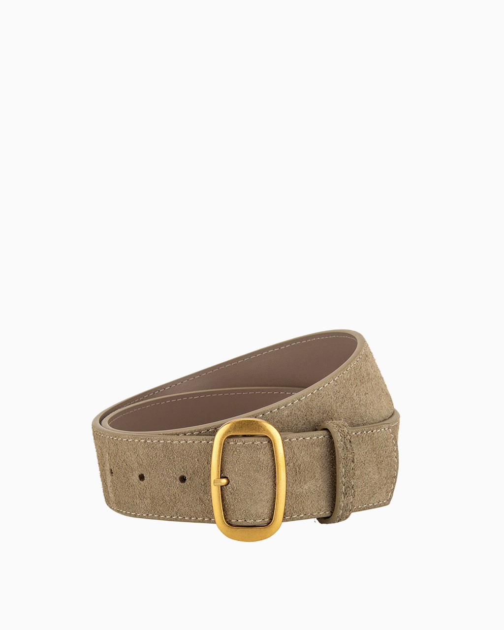 Women's Suede Leather Belt with Gold Buckle, Matcha Green Color