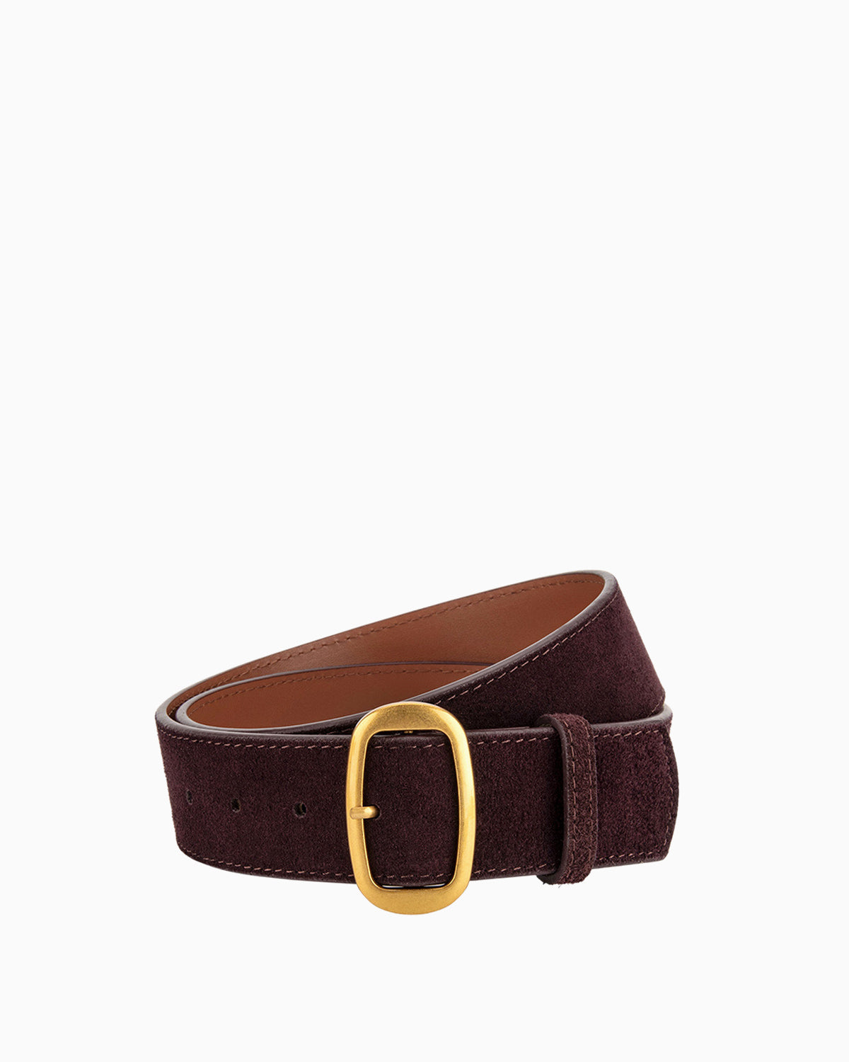 Women's Suede Leather Belt with Gold Buckle, Purple Red Color