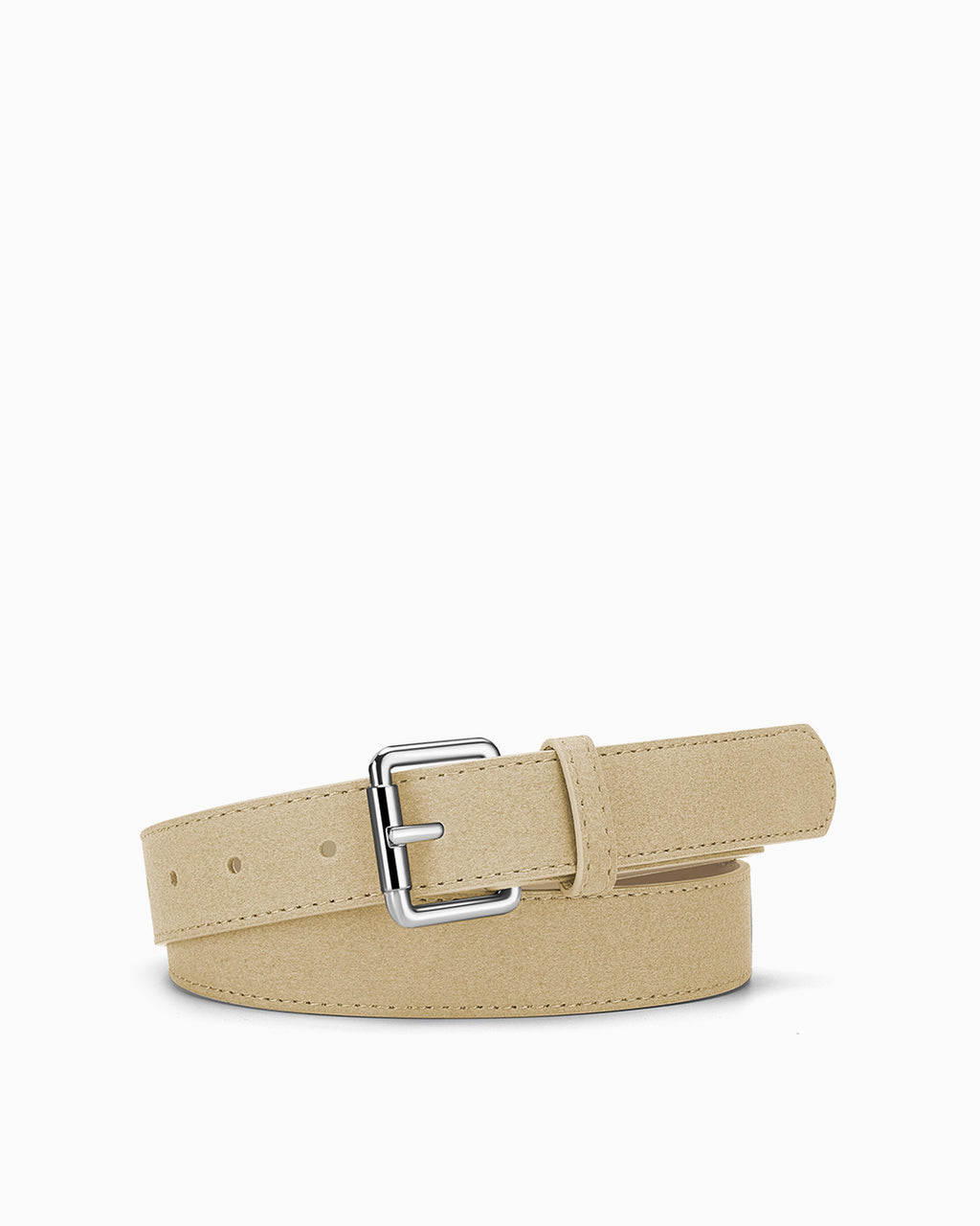 Versatile Sustainable Vegan Faux Leather Belt with Sliver Buckle and Fleece Finish, Khaki Color