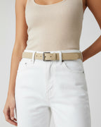 Versatile Sustainable Vegan Faux Leather Belt with Sliver Buckle and Fleece Finish, Khaki Color