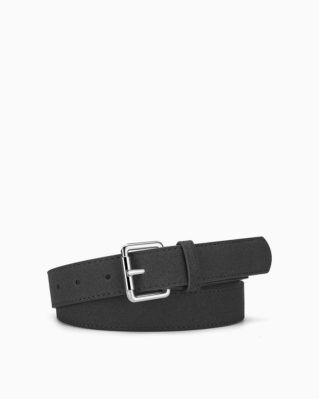 Versatile Sustainable Vegan Faux Leather Belt with Sliver Buckle and Fleece Finish, Black color