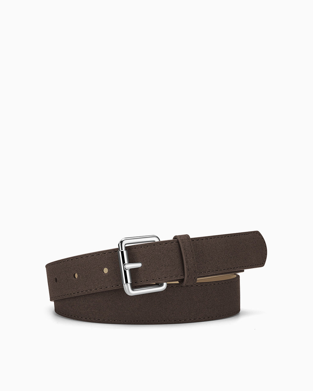 Versatile Sustainable Vegan Faux Leather Belt with Sliver Buckle and Fleece Finish, Brown color