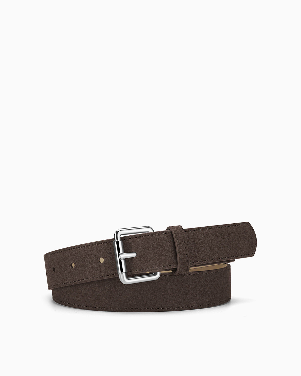 Versatile Sustainable Vegan Faux Leather Belt with Sliver Buckle and Fleece Finish, Brown color