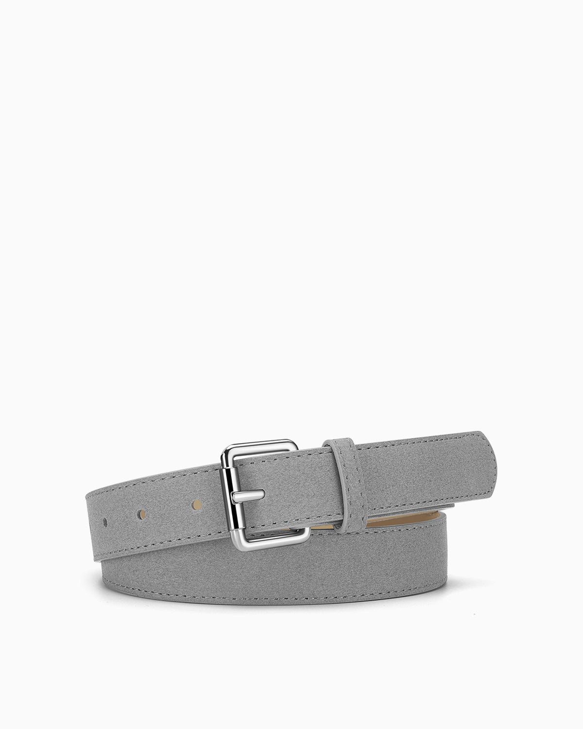 Versatile Sustainable Vegan Faux Leather Belt with Sliver Buckle and Fleece Finish, Gray color