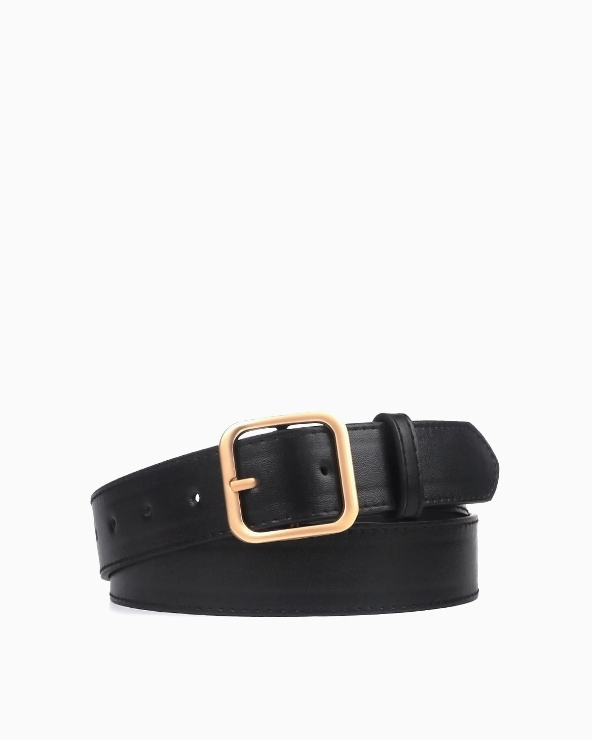 Women's Casual Essential Waist Belt with Rectangular Buckle, Black Gold
