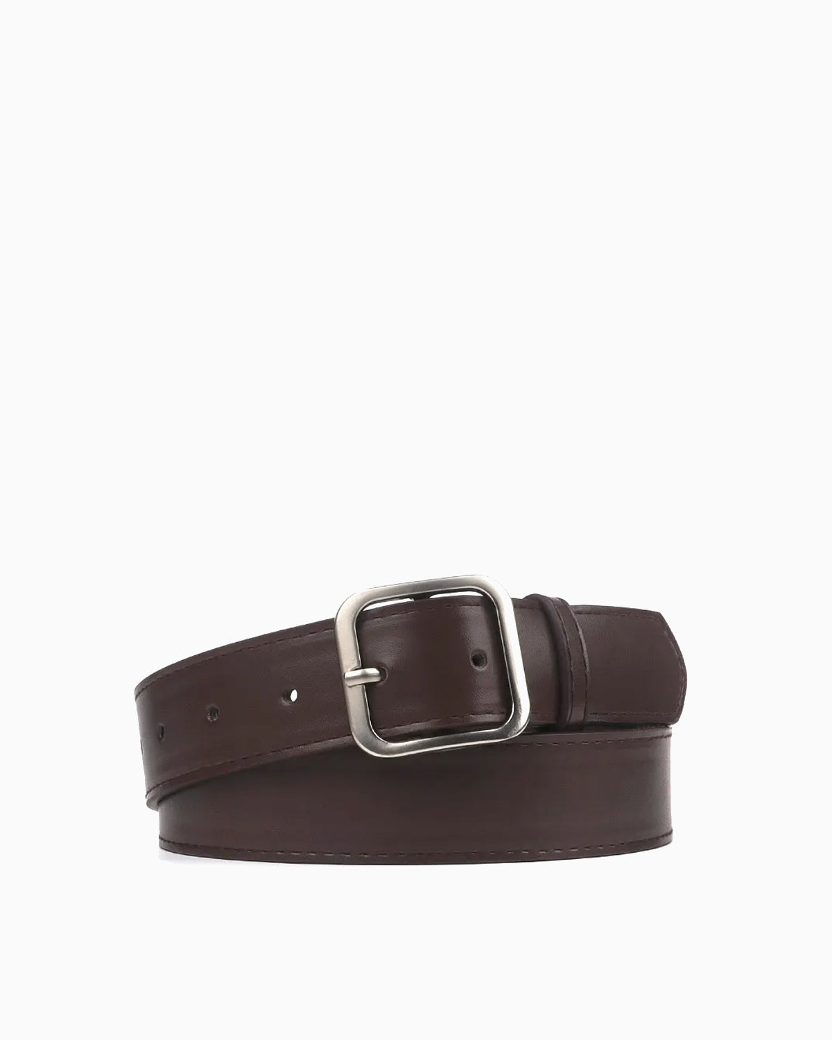 Women's Casual Essential Waist Belt with Rectangular Buckle, Brown Silver