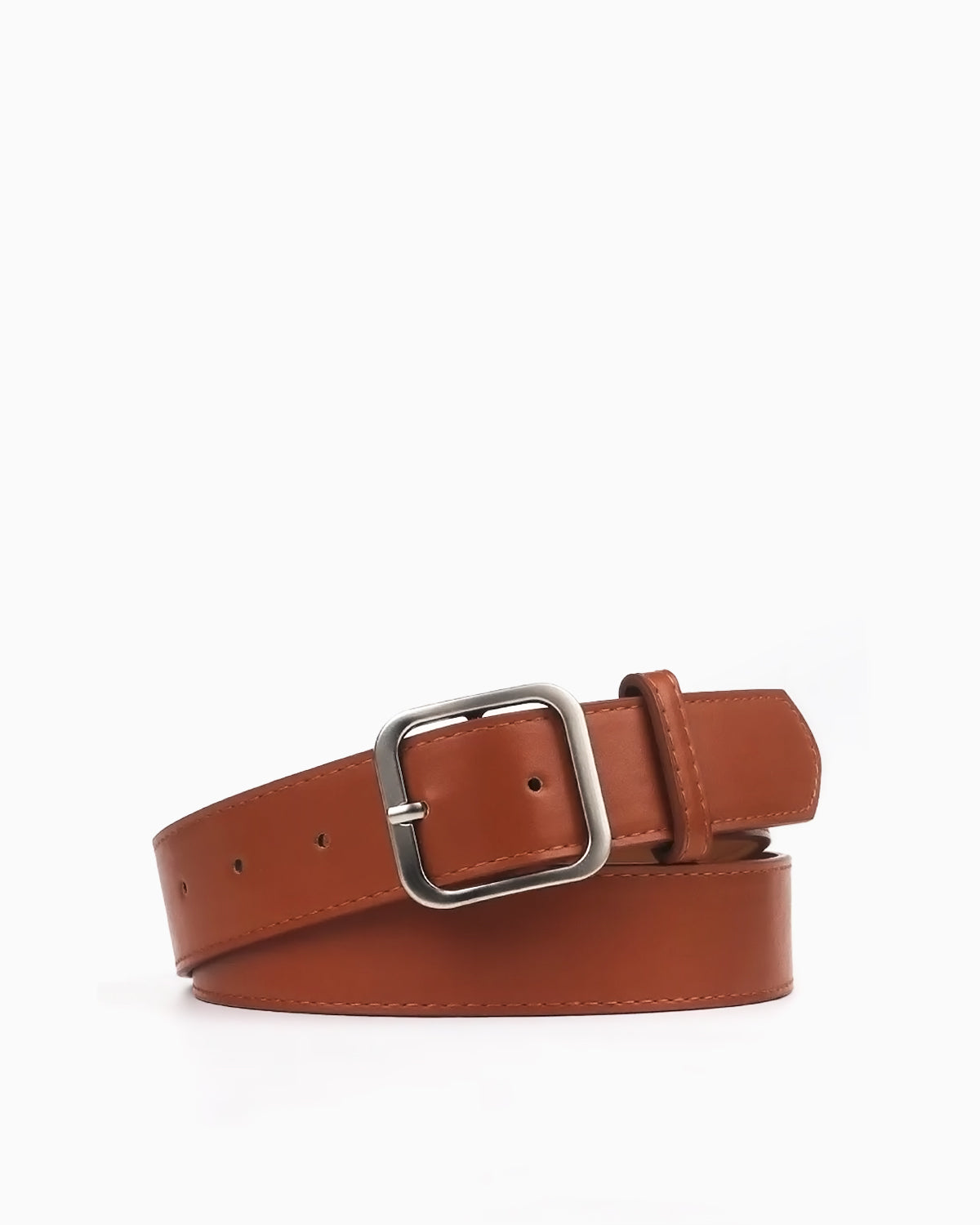 Women's Casual Essential Waist Belt with Rectangular Buckle, Camel Silver