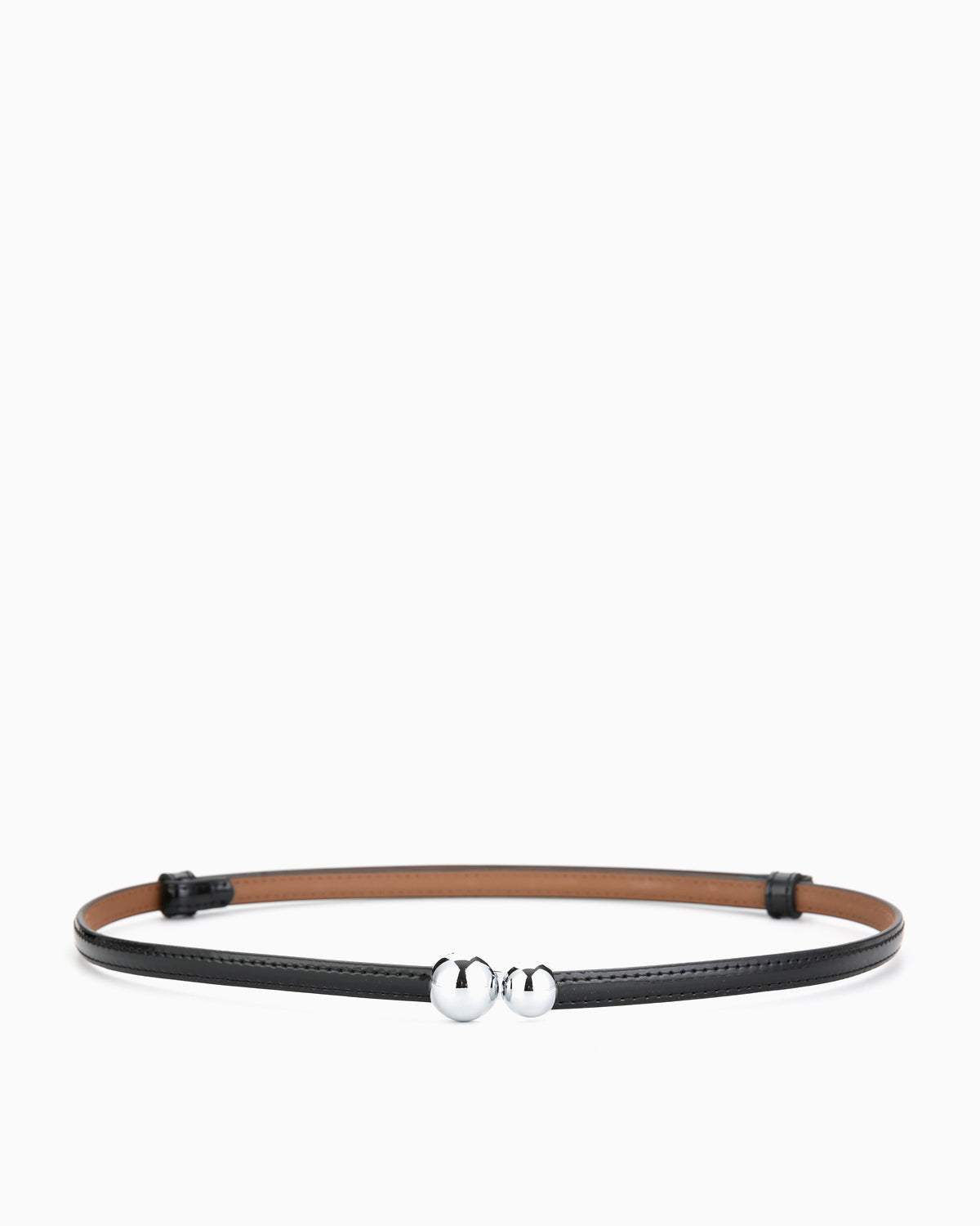 Women's Glossy Black Classic Belt with Dual Sphere Clasp