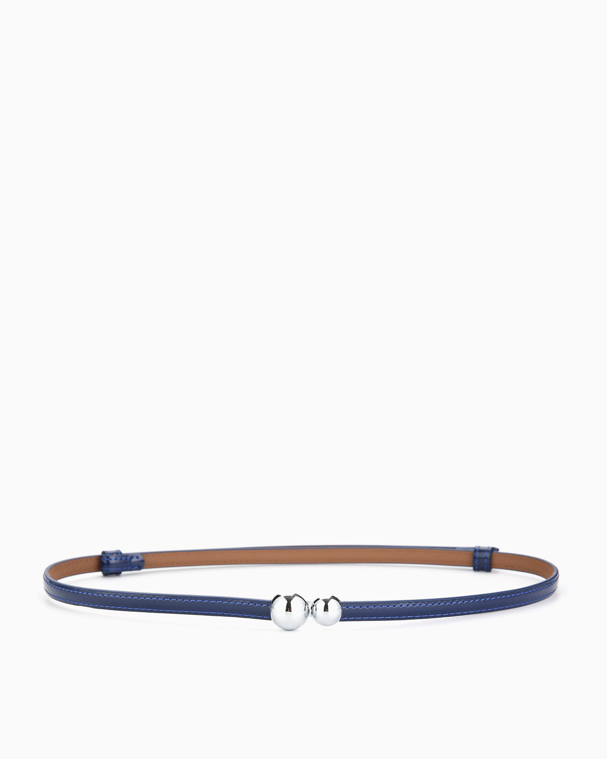Women's Glossy Blue Classic Belt with Dual Sphere Clasp