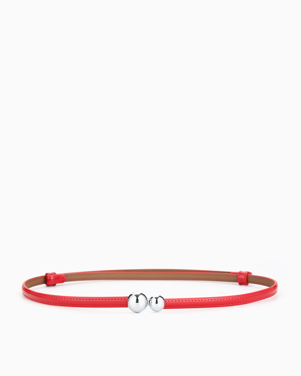 Women's Glossy Red Classic Belt with Dual Sphere Clasp