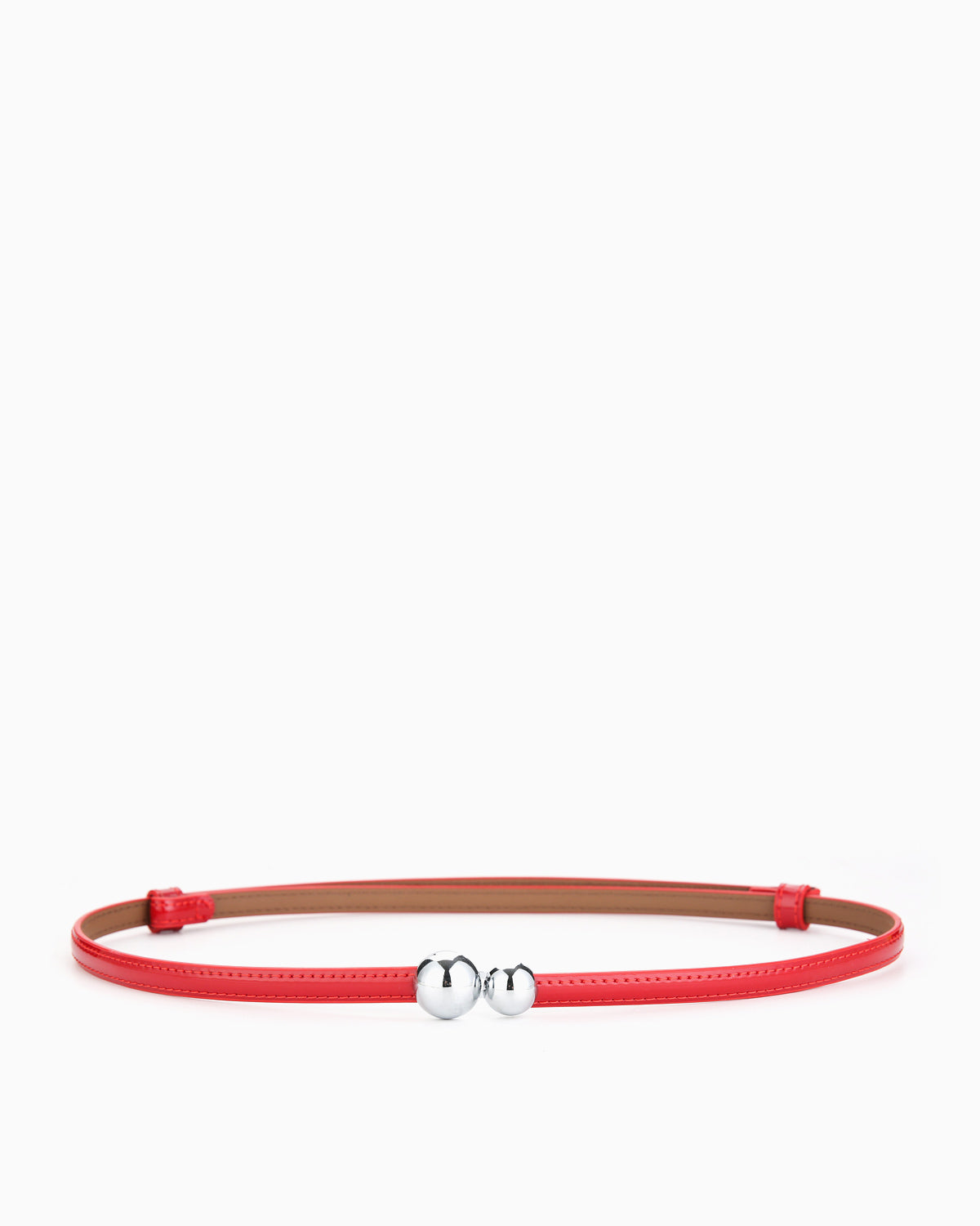Women's Glossy Red Classic Belt with Dual Sphere Clasp