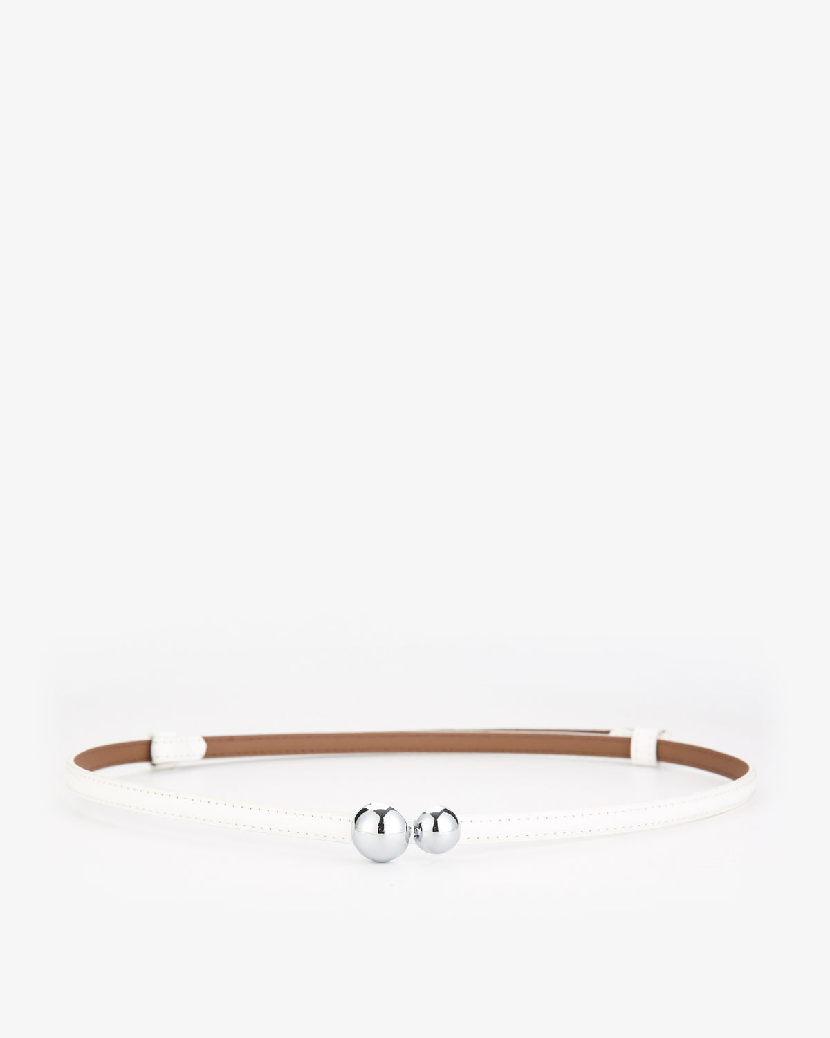 Women's Glossy White Classic Belt with Dual Sphere Clasp