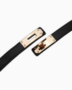 Classic Saffiano Leather Belt with Gold Turn-Lock Buckle. Black Color