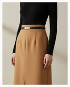 Classic Saffiano Leather Belt with Gold Turn-Lock Buckle. Black Color