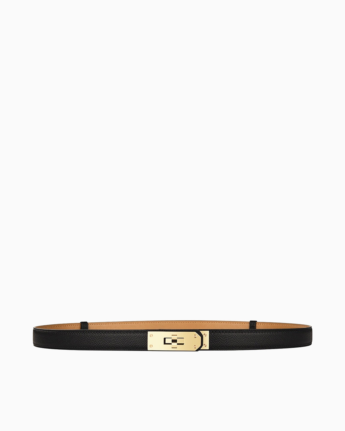 Classic Saffiano Leather Belt with Gold Turn-Lock Buckle. Black Color