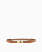Classic Saffiano Leather Belt with Gold Turn-Lock Buckle. Caramel Color