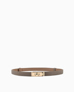 Classic Saffiano Leather Belt with Gold Turn-Lock Buckle, Elephant Gray Color