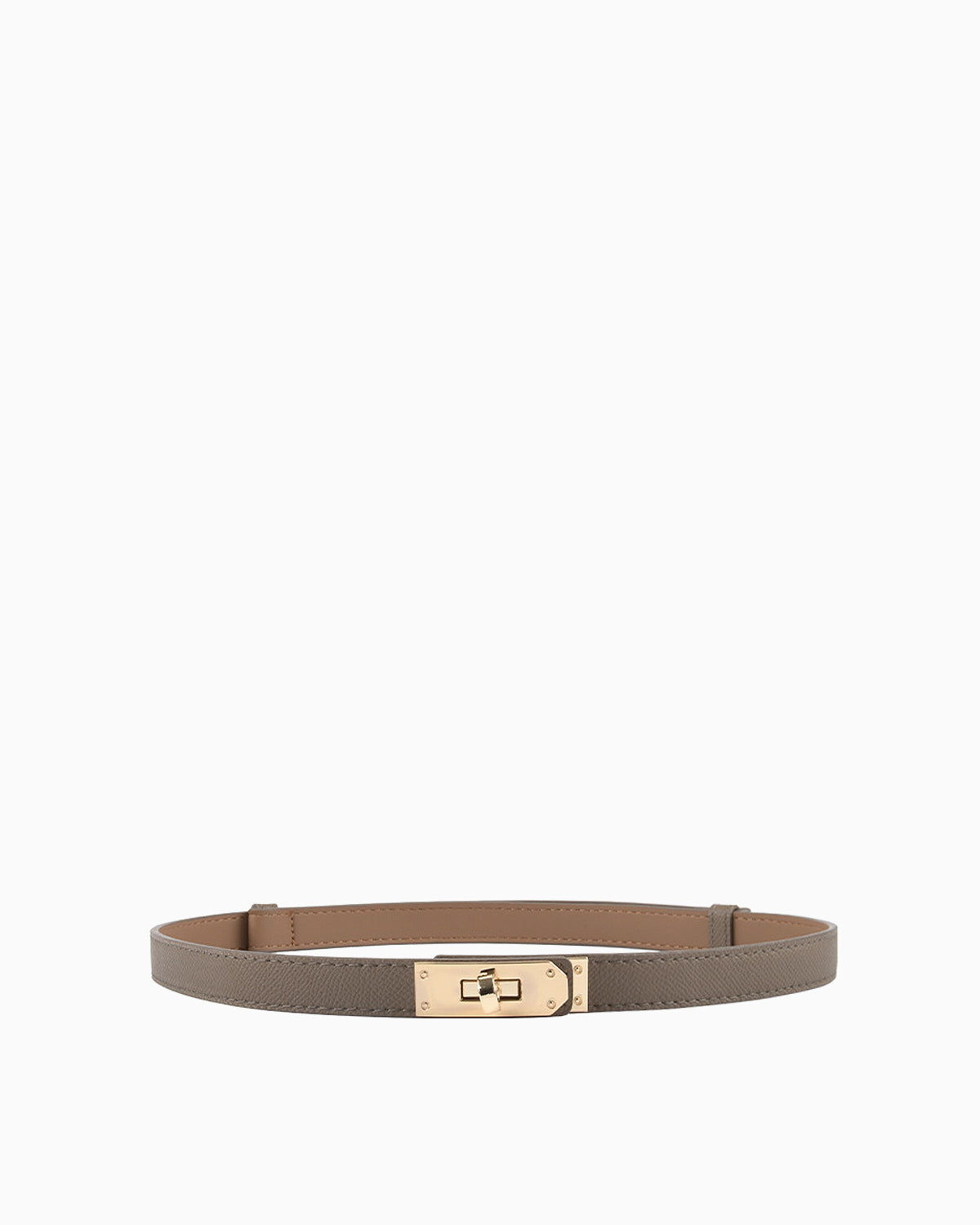 Classic Saffiano Leather Belt with Gold Turn-Lock Buckle, Elephant Gray Color