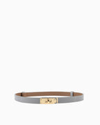 Classic Saffiano Leather Belt with Gold Turn-Lock Buckle. Light Gray Color
