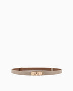 Classic Saffiano Leather Belt with Gold Turn-Lock Buckle. Khaki Color