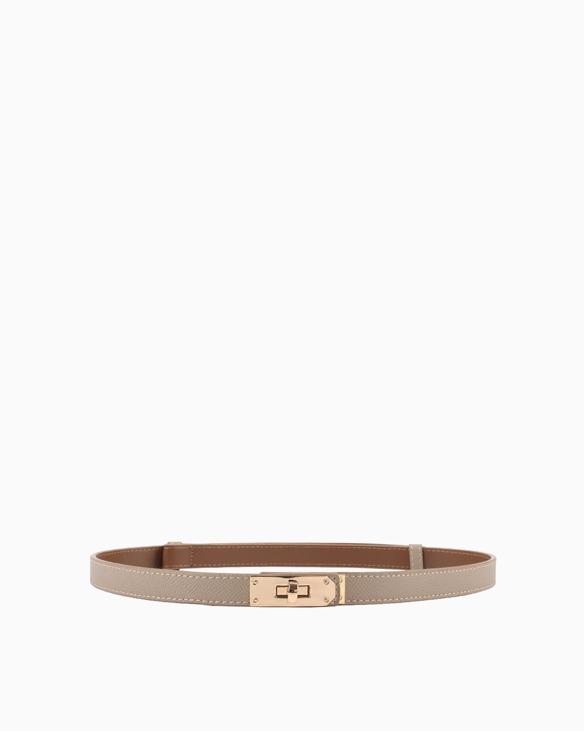 Classic Saffiano Leather Belt with Gold Turn-Lock Buckle. Khaki Color