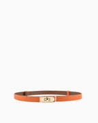 Classic Saffiano Leather Belt with Gold Turn-Lock Buckle. Orange Color