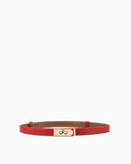 Classic Saffiano Leather Belt with Gold Turn-Lock Buckle. Red Color