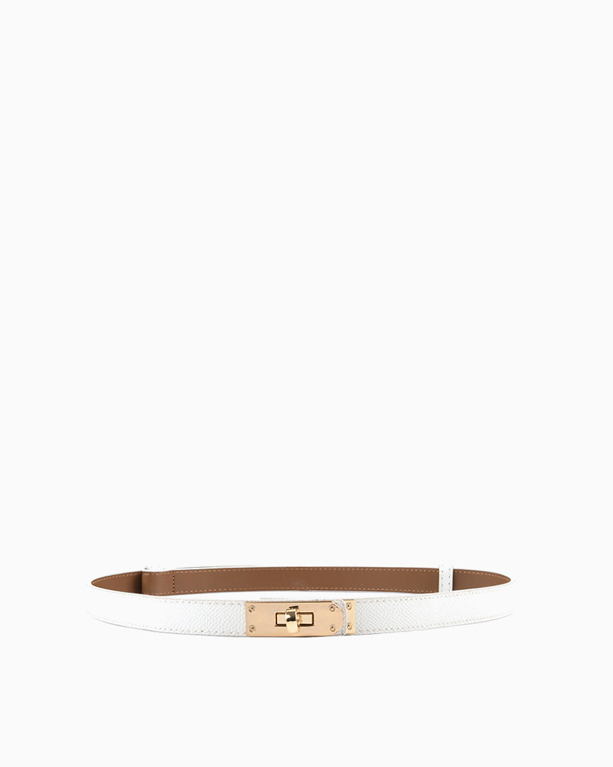 Classic Saffiano Leather Belt with Gold Turn-Lock Buckle. White Color